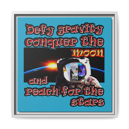 defy conquer reach - framed canvas art (turquoise)