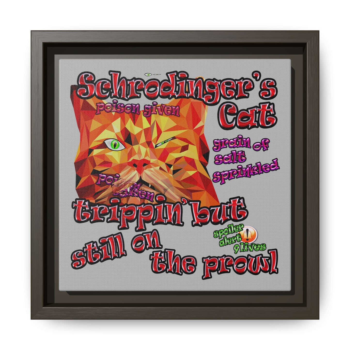schrodinger's cat - framed canvas art (light grey)