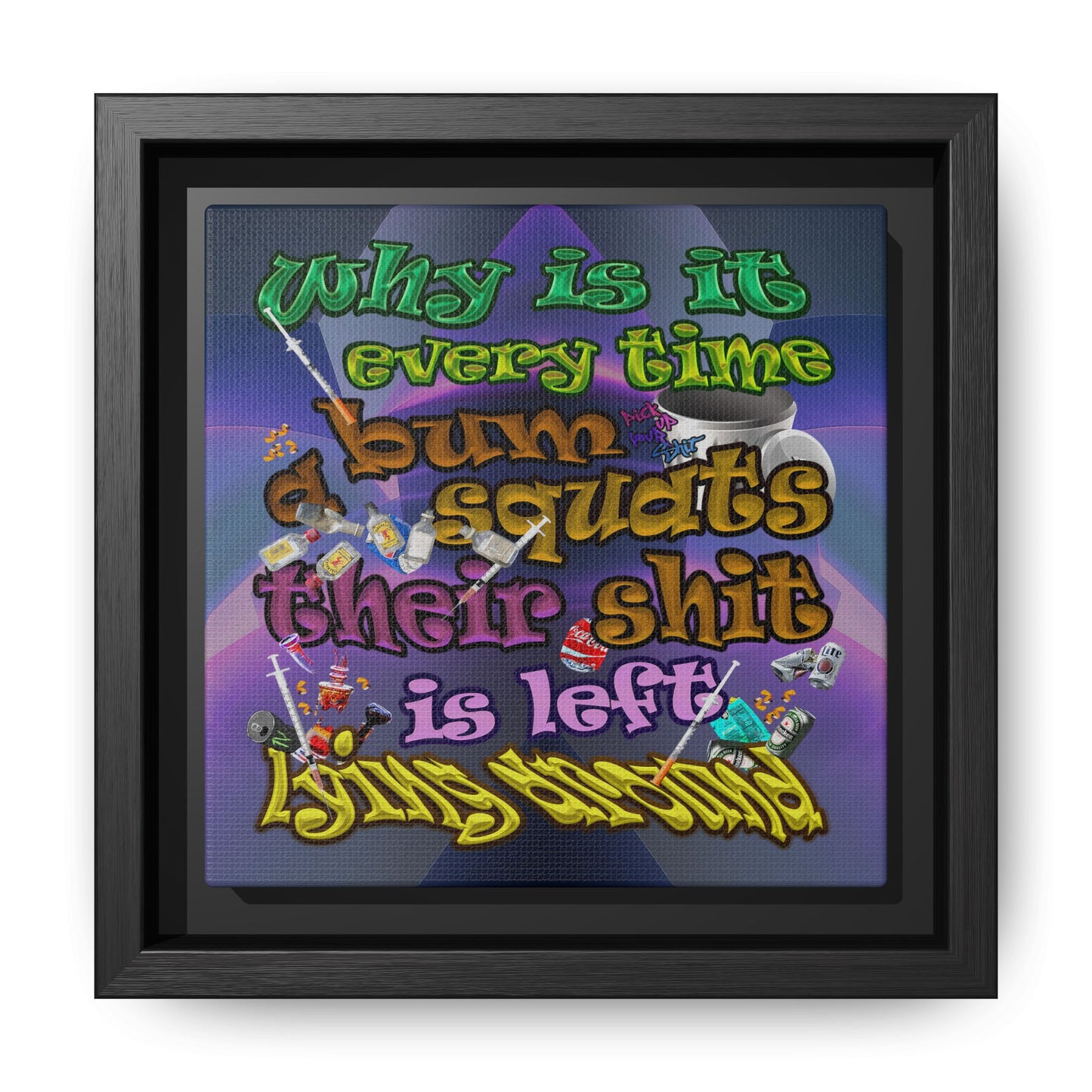 the bum's shit - framed canvas art (grey-pink wave)