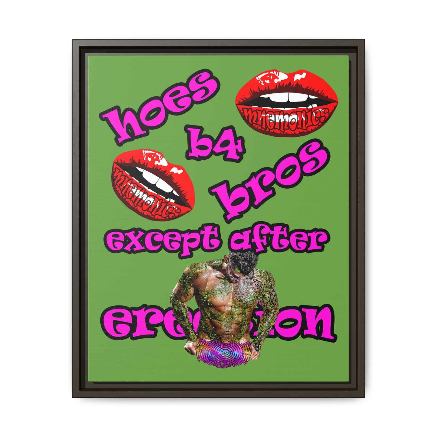hoes b4 bros - framed canvas art (green)