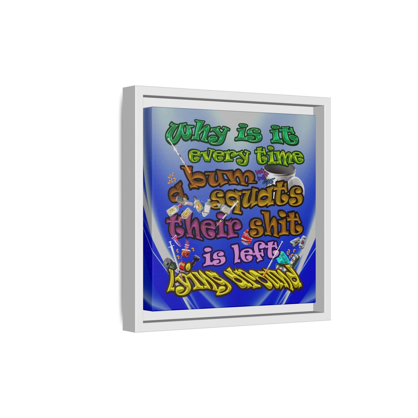 the bum's shit - framed canvas art (blue-white wave)