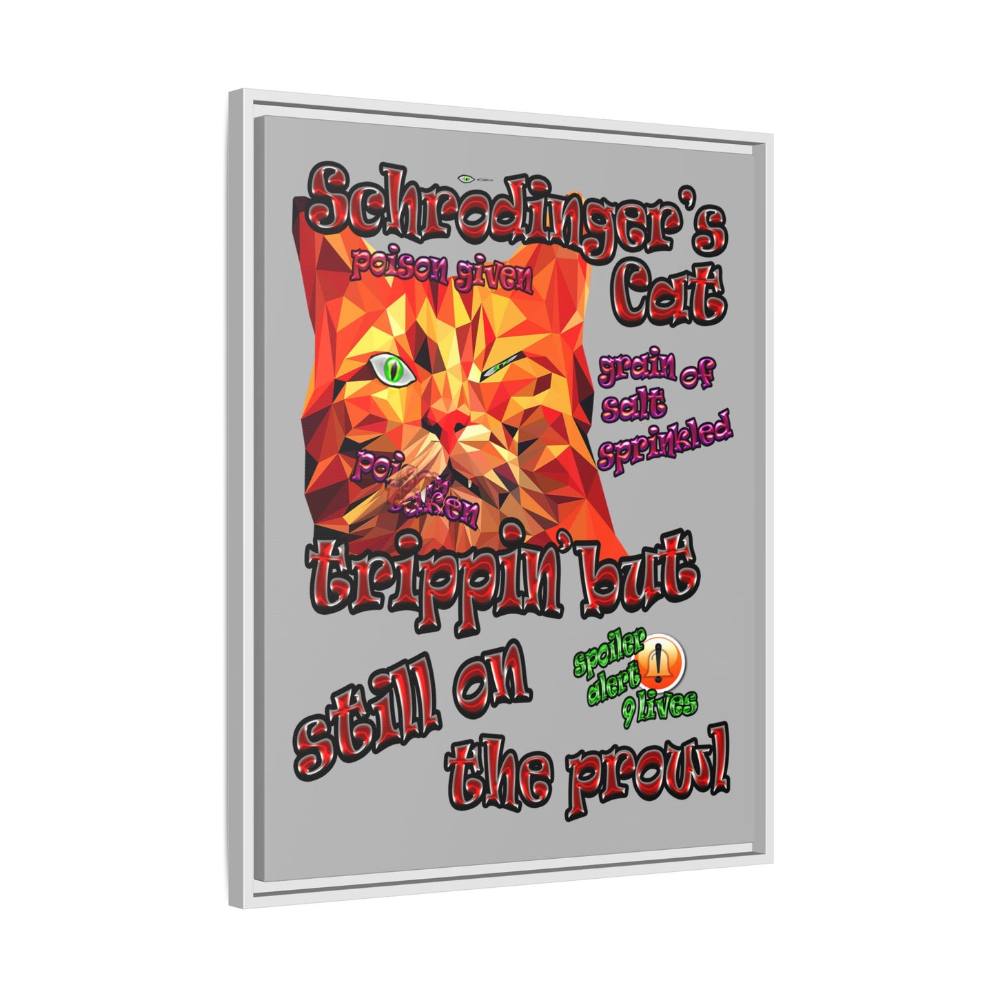schrodinger's cat - framed canvas art (light grey)