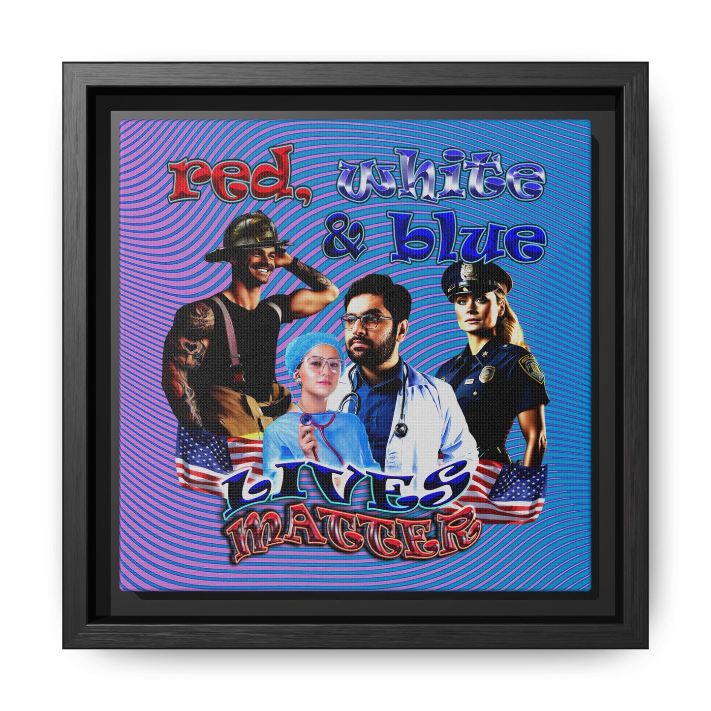 rw&b lives matter - framed canvas art (light blue-purple wave)