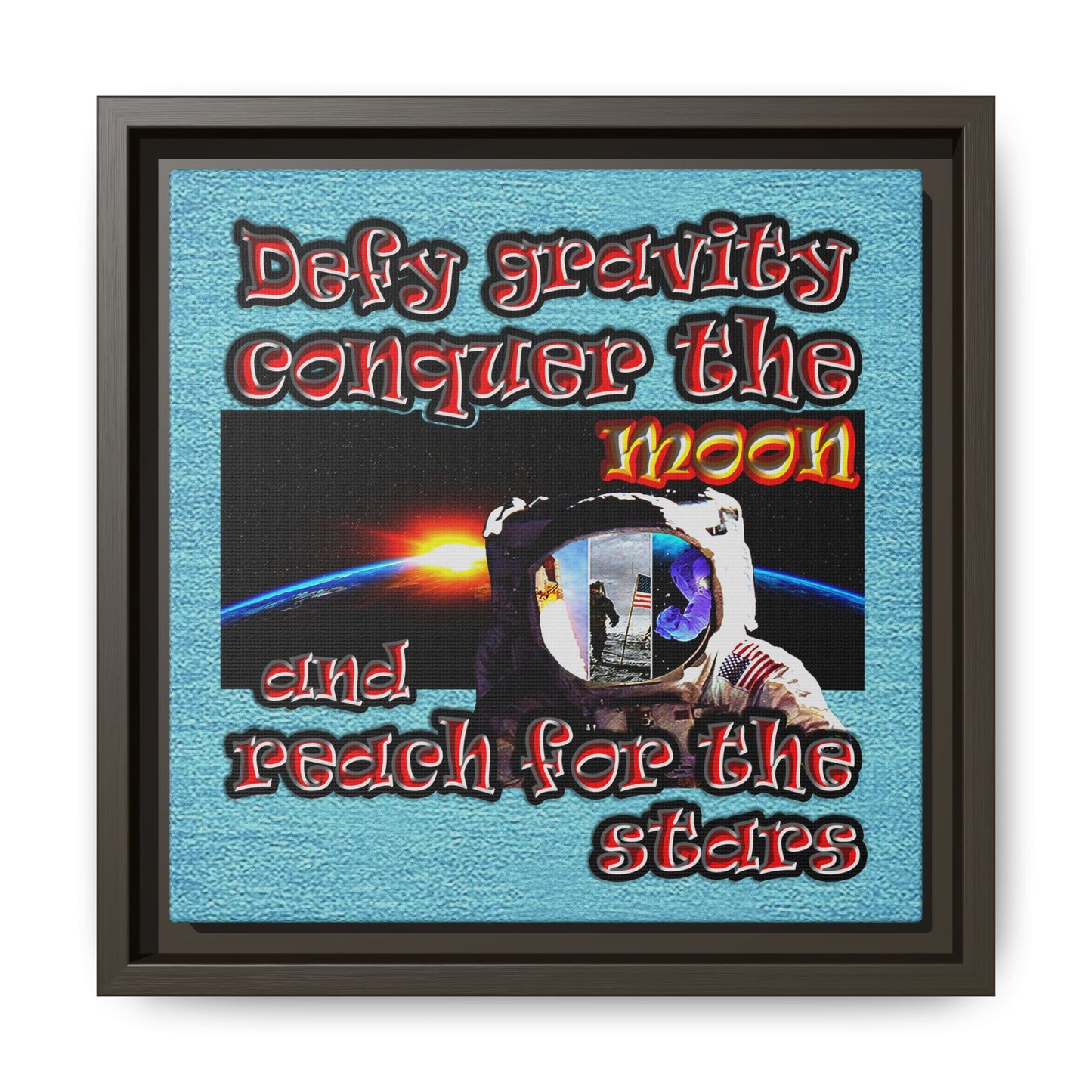 defy conquer reach - framed canvas art (faded blue)