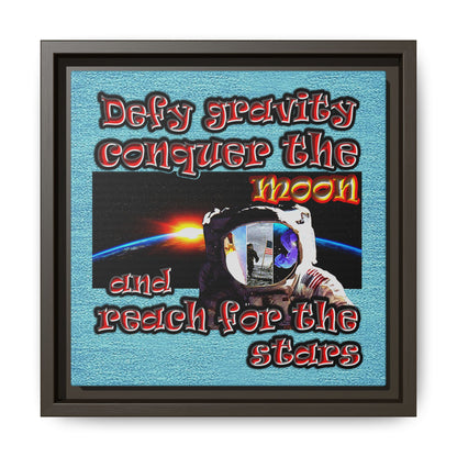 defy conquer reach - framed canvas art (faded blue)