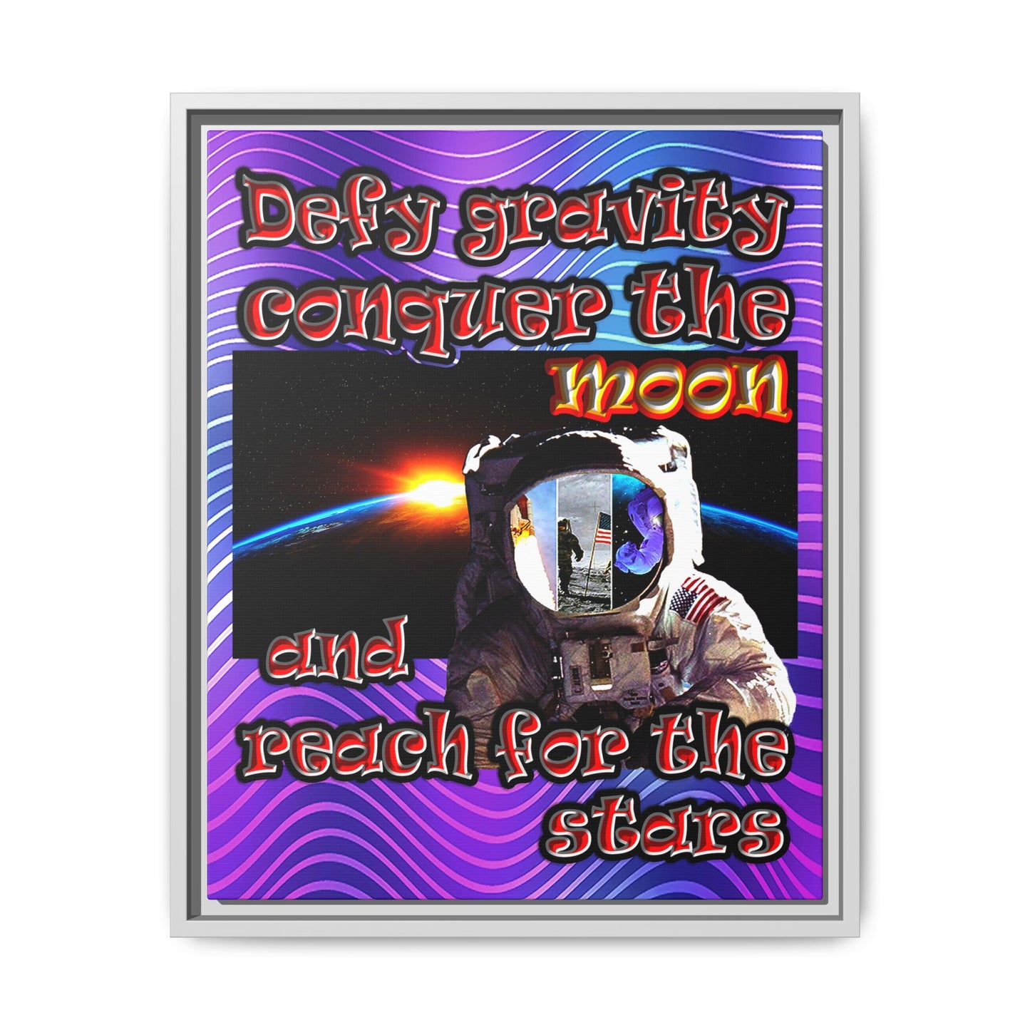 defy conquer reach - framed canvas art (purple wave)