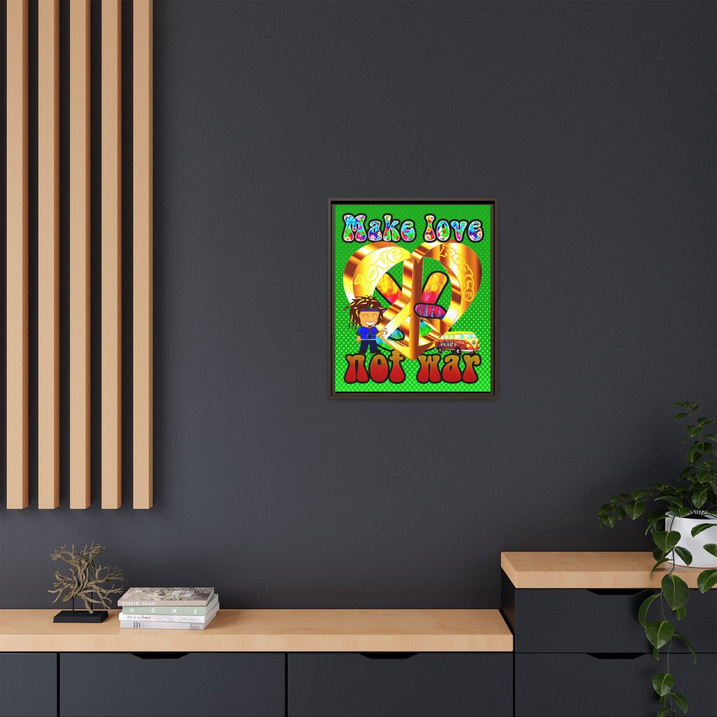 love peace - framed canvas art (logo green)