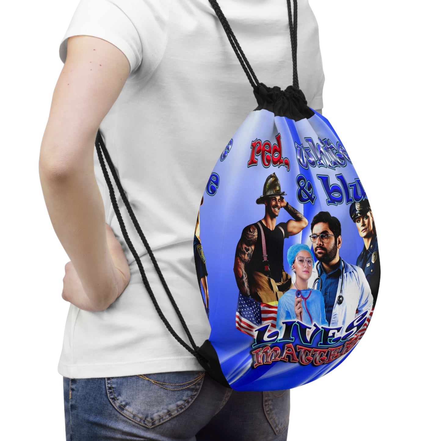 rw&b lives matter - Drawstring Bag (blue-white wave)