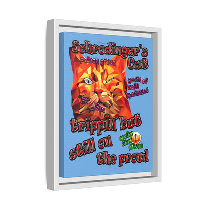 schrodinger's cat - framed canvas art (light blue)
