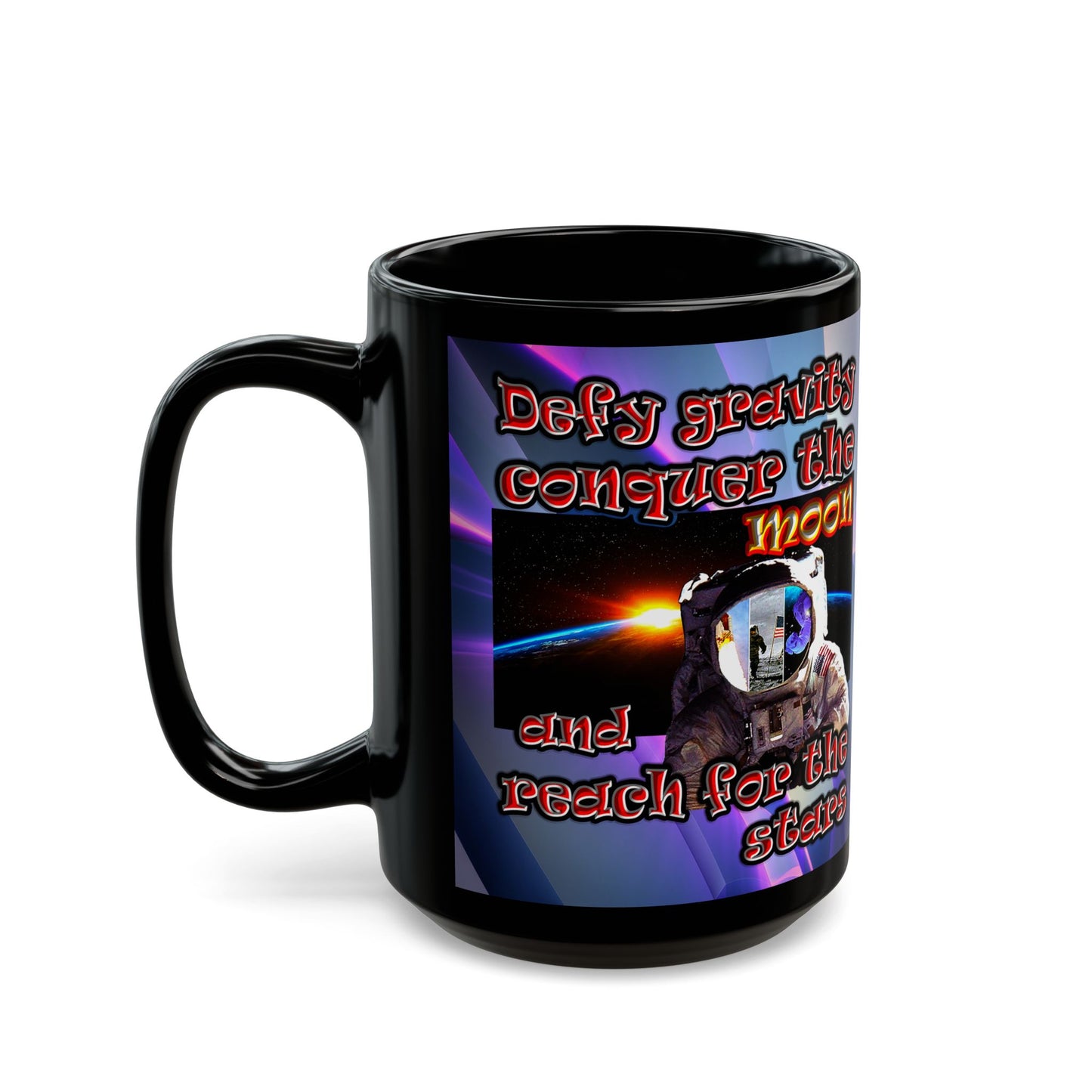 defy conquer reach - Black Mug (grey-pink wave)