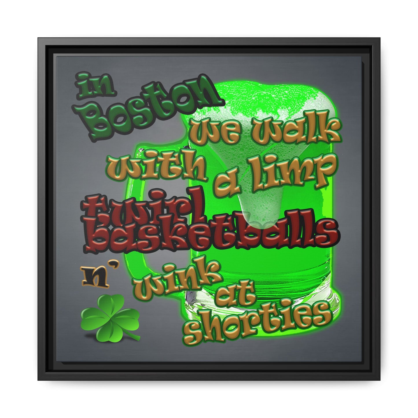 celtics logo - framed canvas art (grey-light grey)