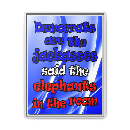 donkeys and elephants - framed canvas art (blue-white wave)