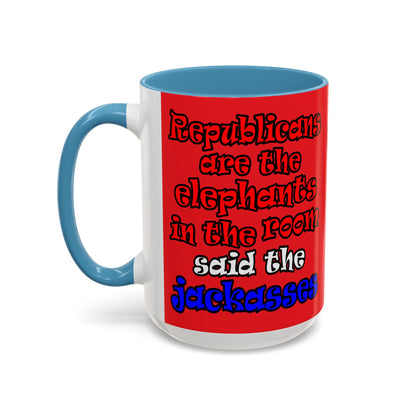 donkeys and elephants - Accent Mug (red)