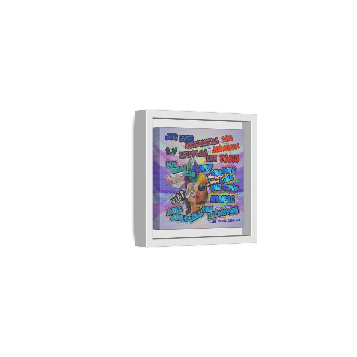 drop the beat - framed canvas art (light blue-pink wave)