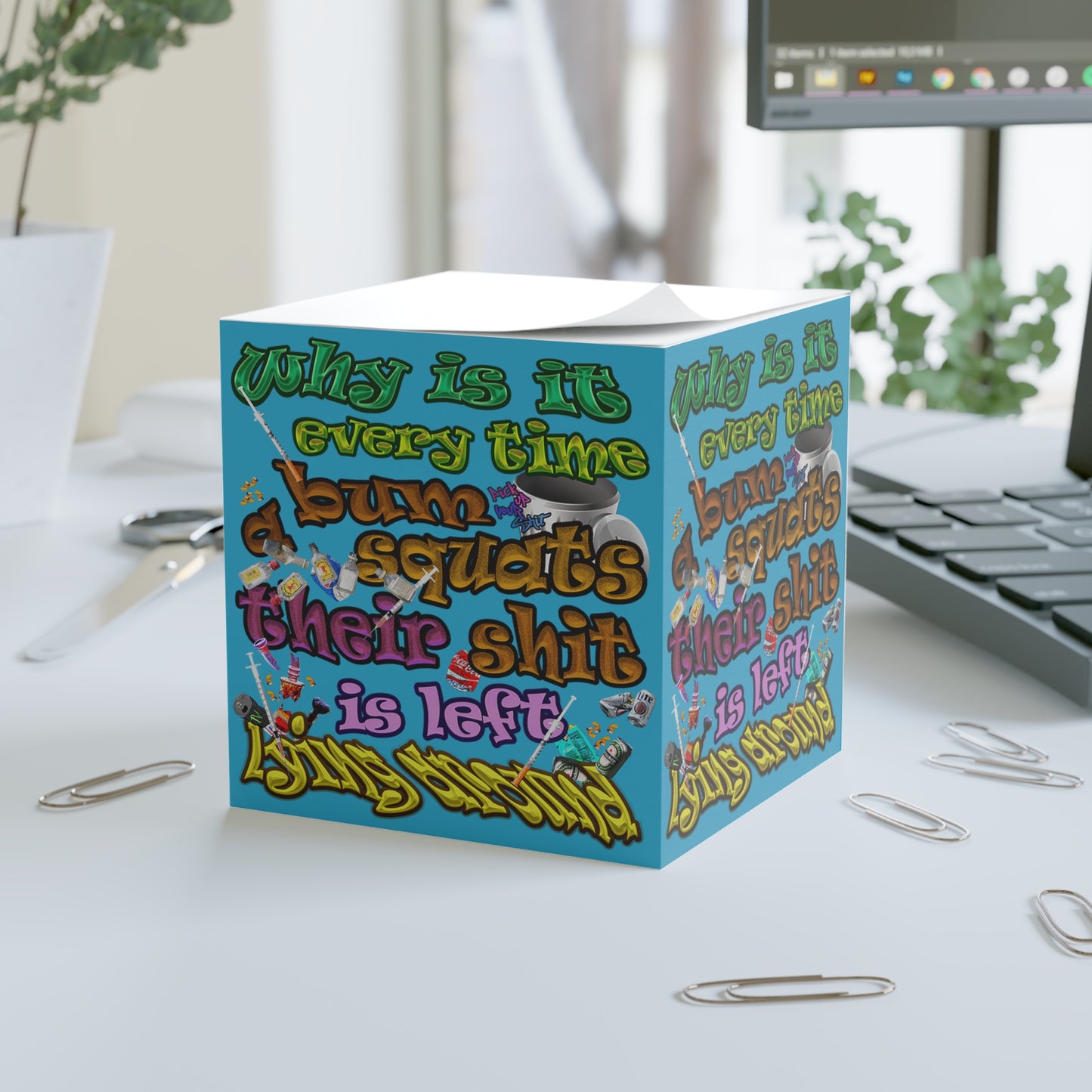the bum's shit - note cube (turquoise)