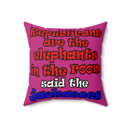donkeys and elephants - Faux Suede Square Pillow - (pink)