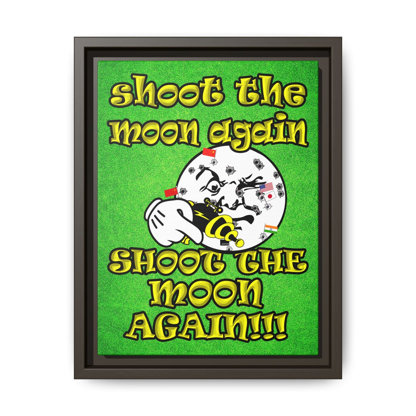 shoot the moon again - framed canvas art (green turf)