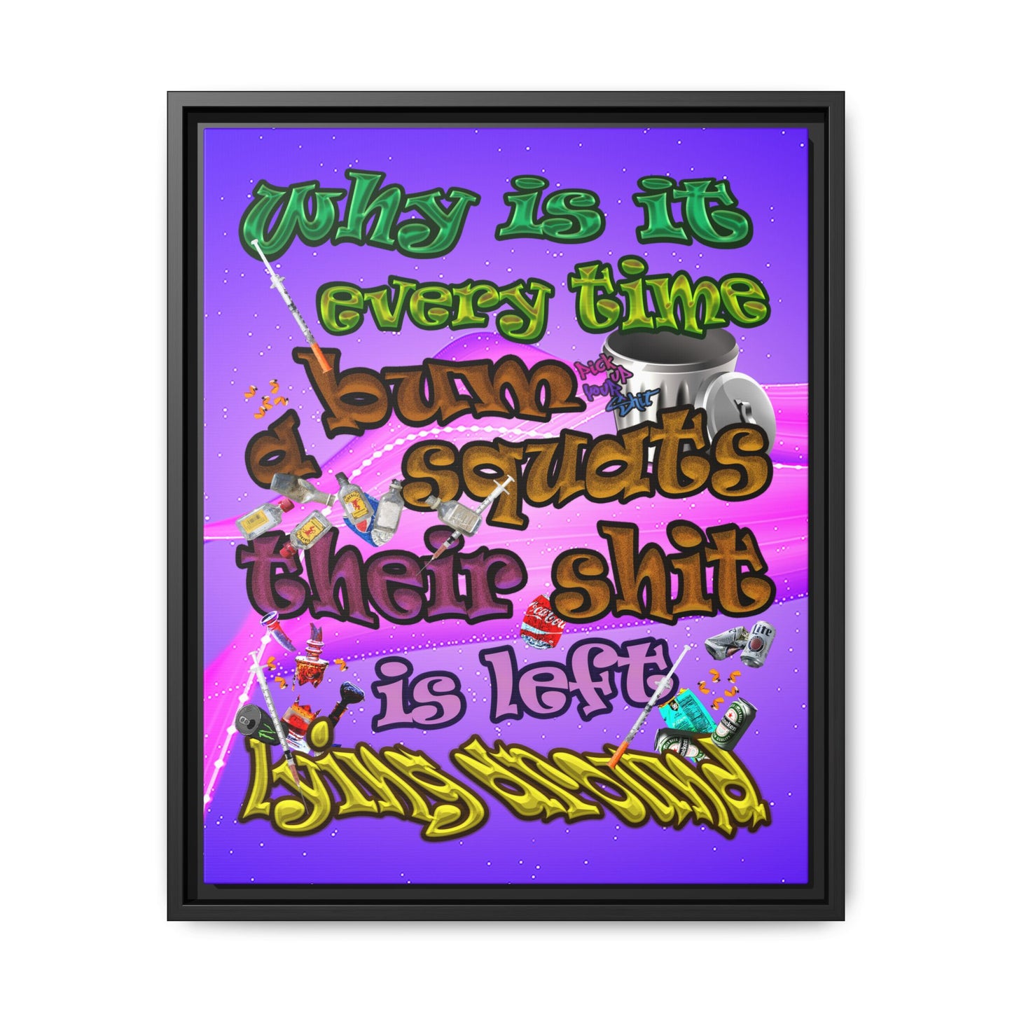 the bum's shit - framed canvas art (purple-pink wave)