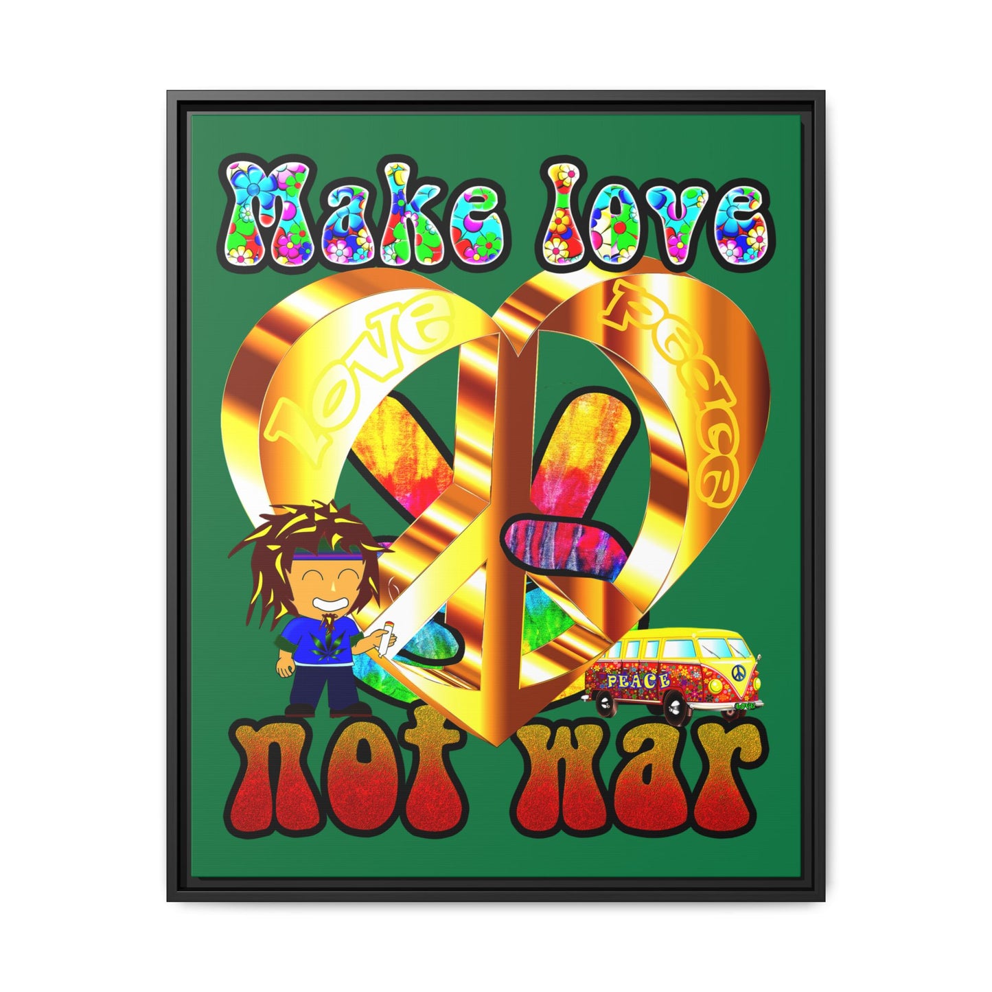 love peace - framed canvas art (dark green)