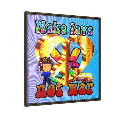 love peace - framed canvas art (light blue-purple wave)