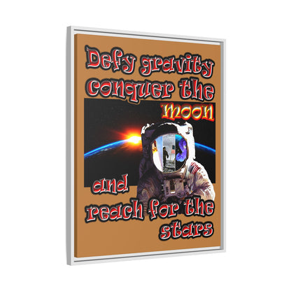 defy conquer reach - framed canvas art (light brown)