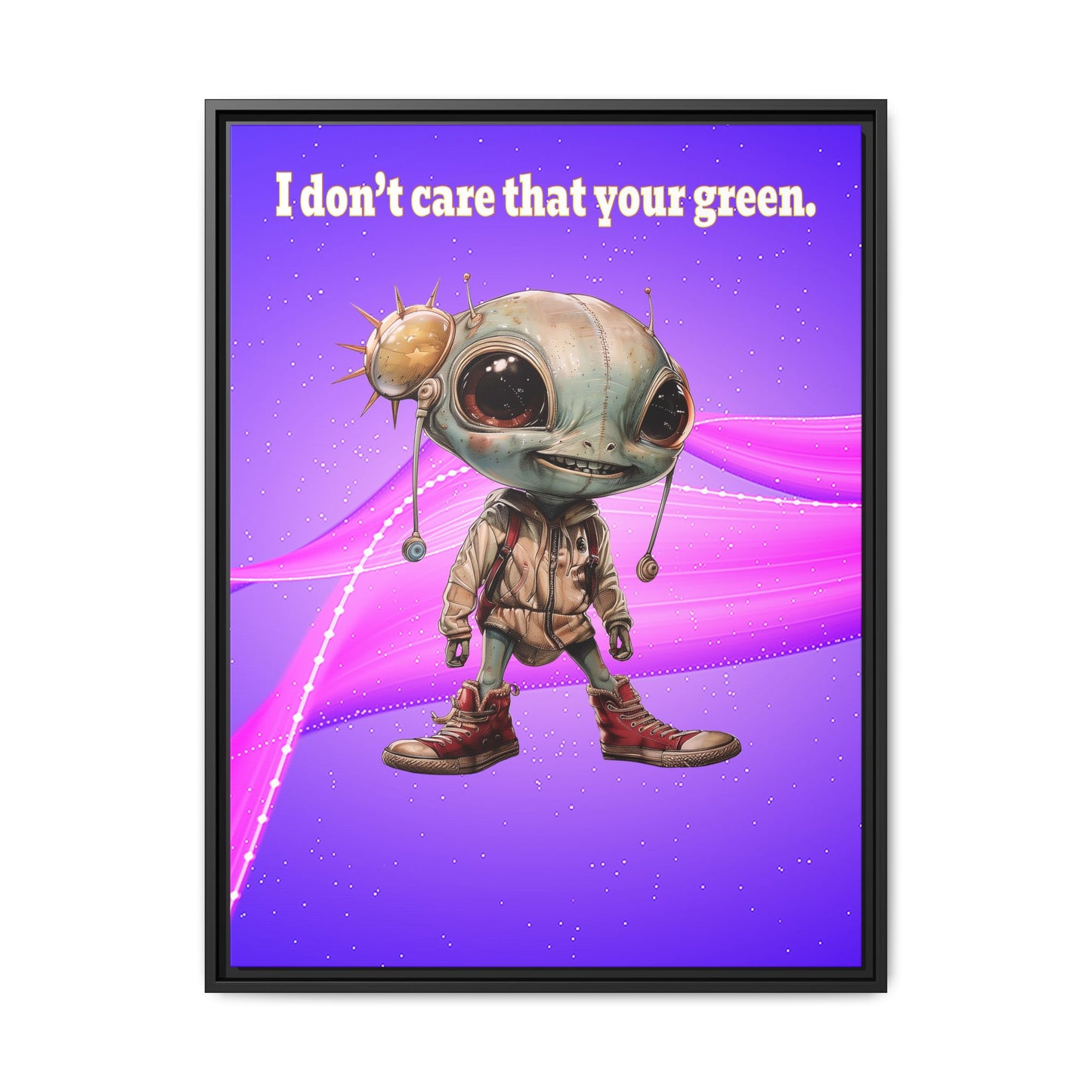 I don't care that your green - framed canvas art (purple-pink wave)