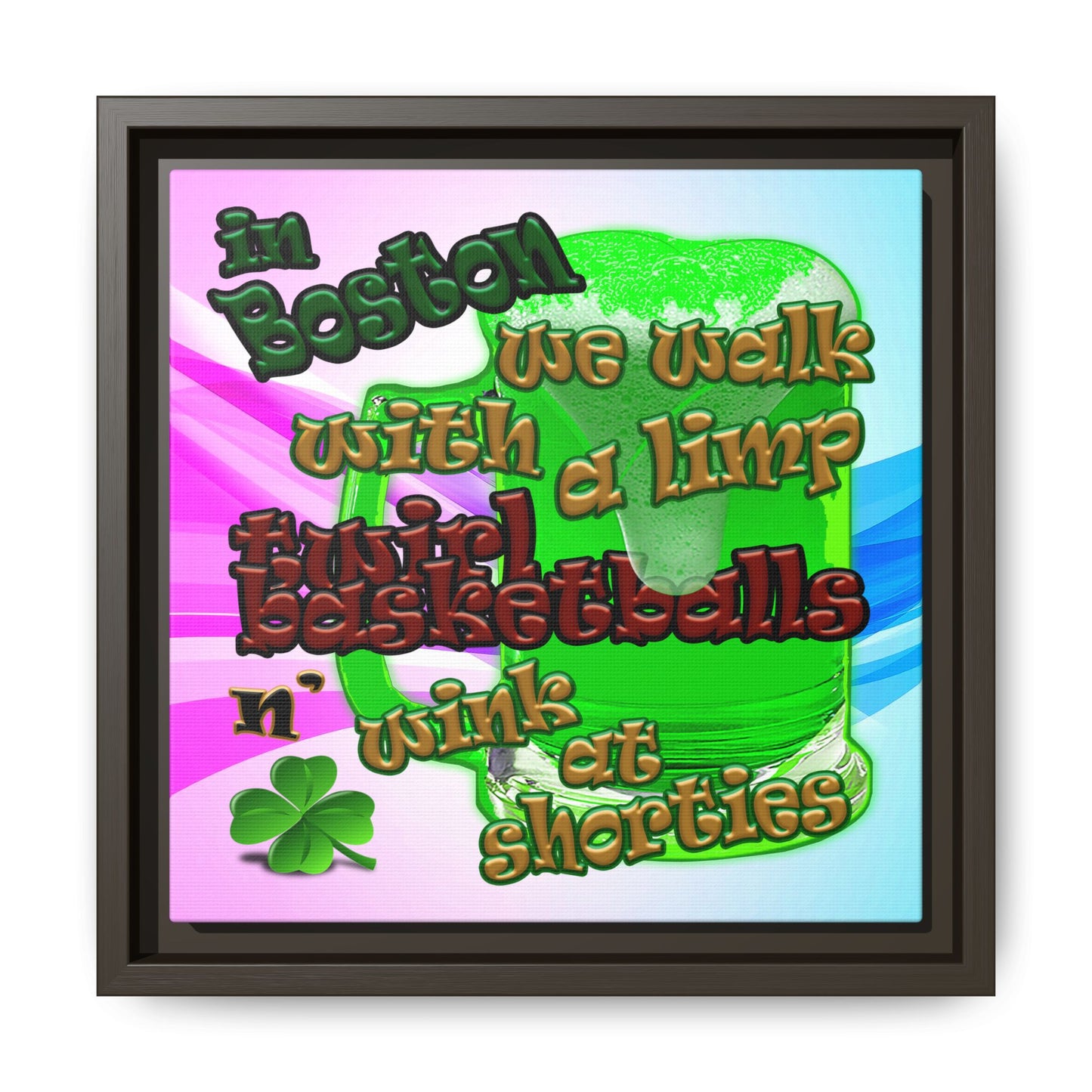 celtics logo - framed canvas art (light blue-pink wave)