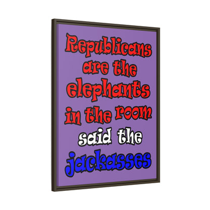 donkeys and elephants - framed canvas art (light purple)