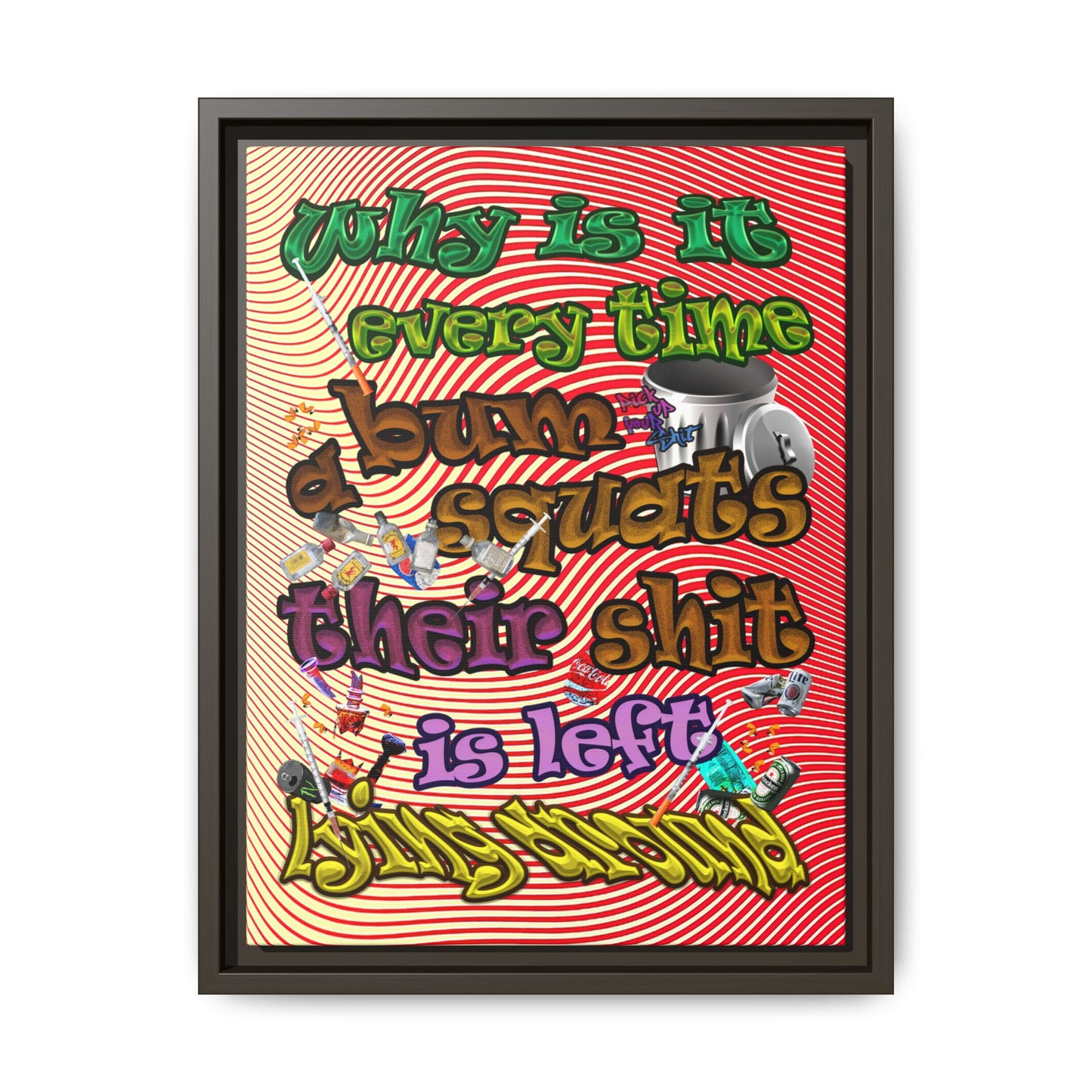 the bum's shit - framed canvas art (yellow-orange wave)