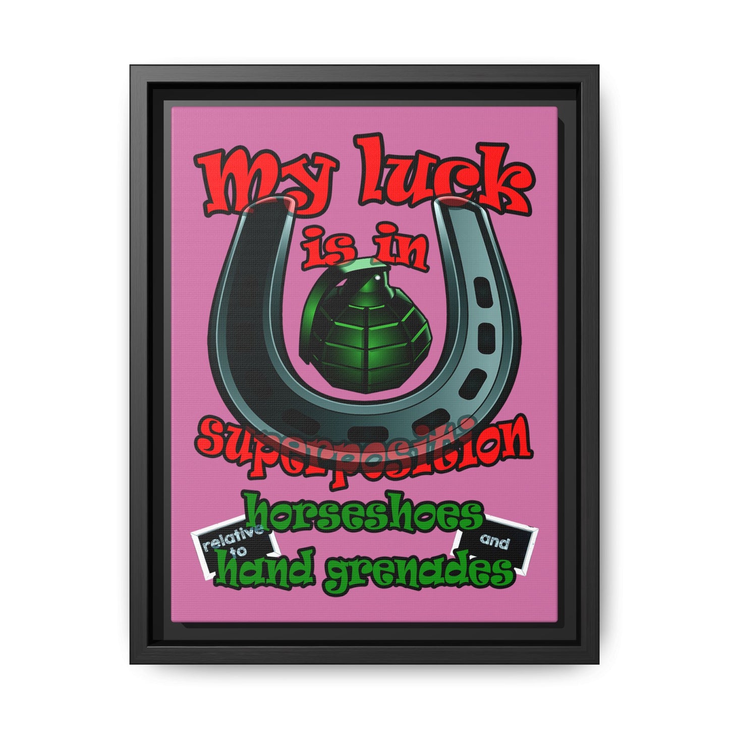 my luck - framed canvas art (light pink)