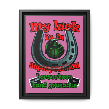 my luck - framed canvas art (light pink)