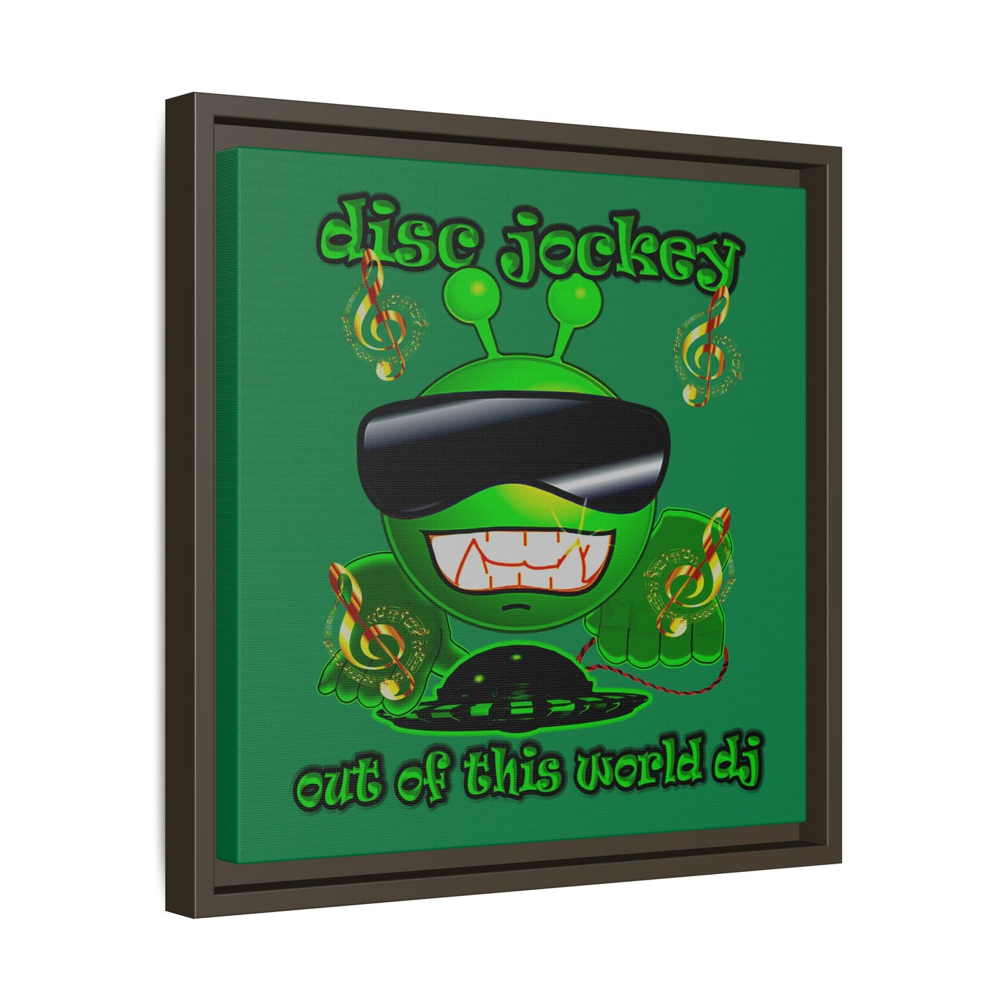 disc jockey - framed canvas art (dark green)