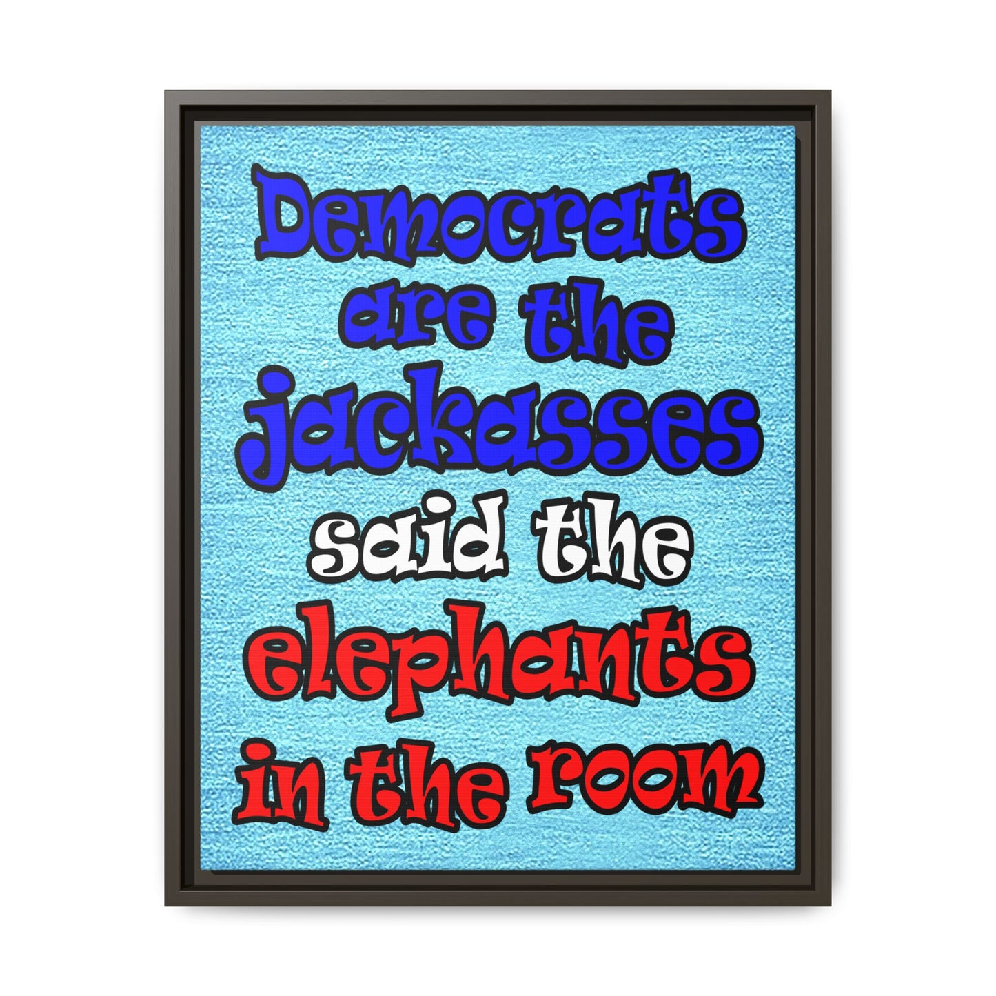 donkeys and elephants - framed canvas art (faded blue)