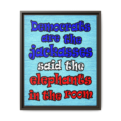 donkeys and elephants - framed canvas art (faded blue)