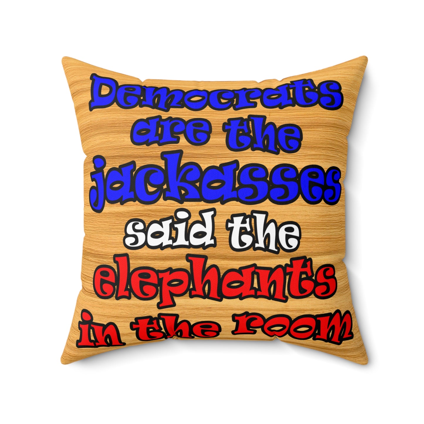 donkeys and elephants - Spun Polyester Square Pillow - (butterscotch wood finish)