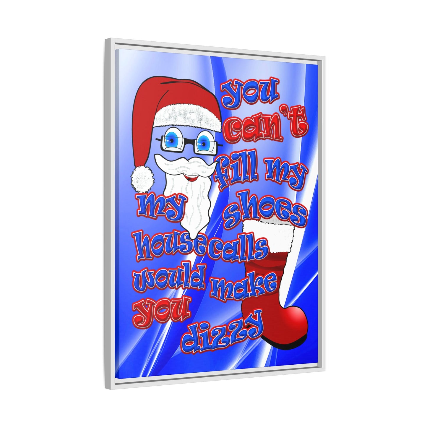 santa's shoes - framed canvas art (blue-white wave)