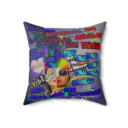 drop the beat - Faux Suede Square Pillow - (grey-pink wave)