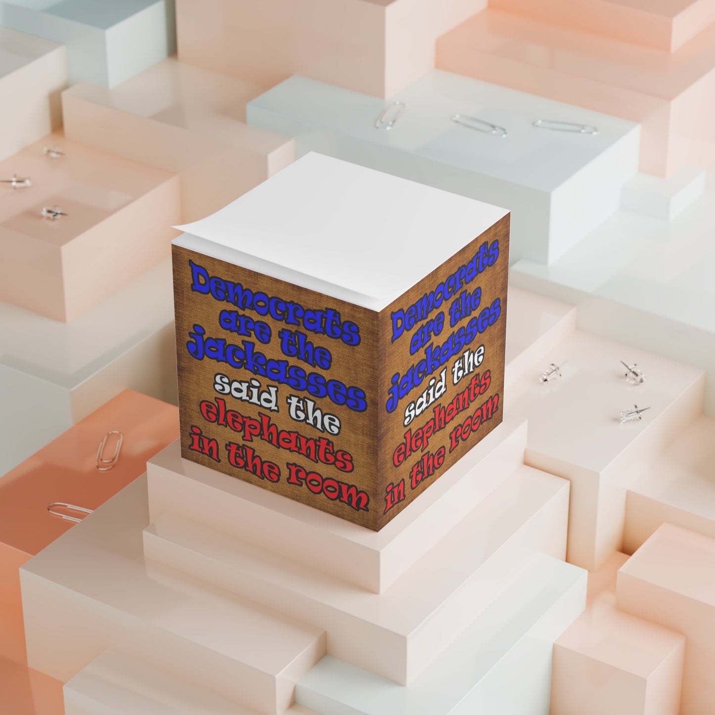 donkeys and elephants - note cube (brown papyrus)