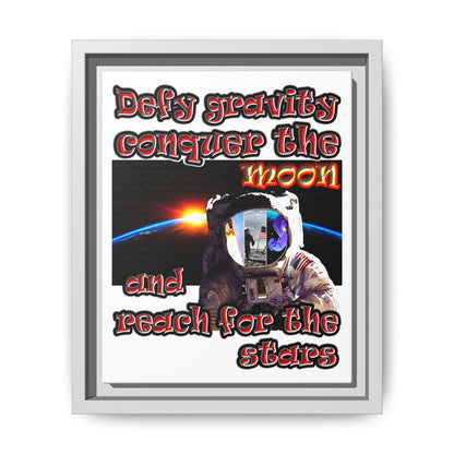 defy conquer reach - framed canvas art (white)