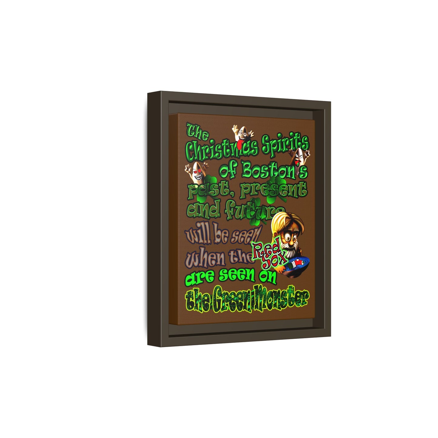 christmas spirits of boston - framed canvas art (brown)