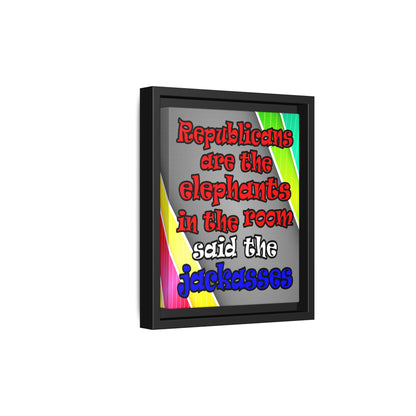 donkeys and elephants - framed canvas art (rainbow split)