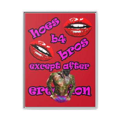 hoes b4 bros - framed canvas art (dark red)