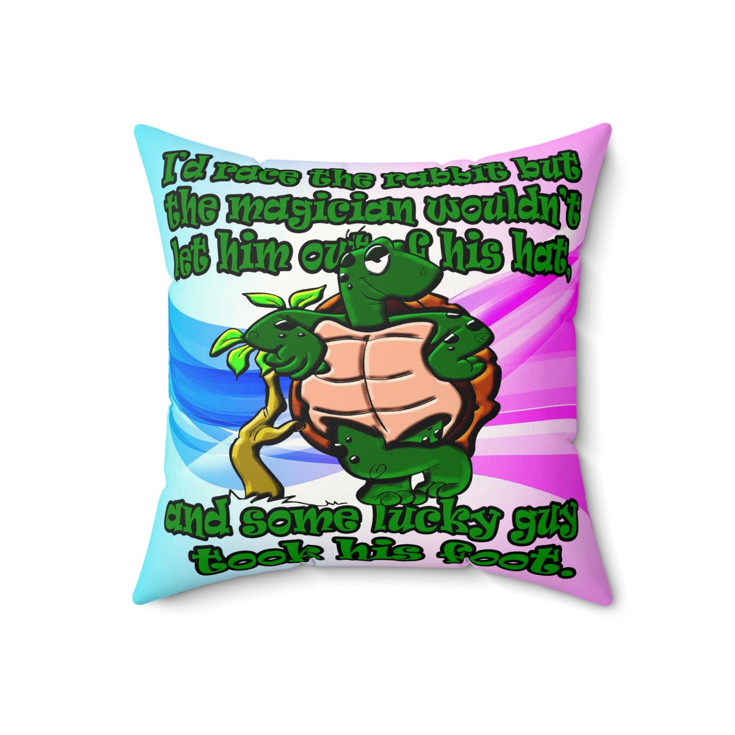 turtle race - Faux Suede Square Pillow - (light blue-pink wave)