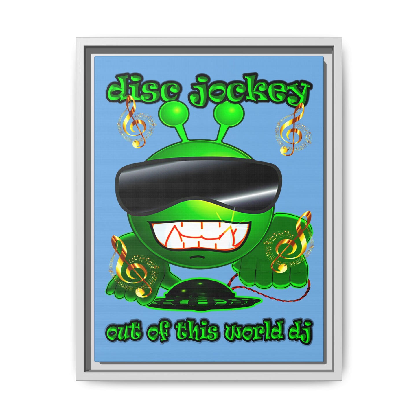 disc jockey - framed canvas art (light blue)