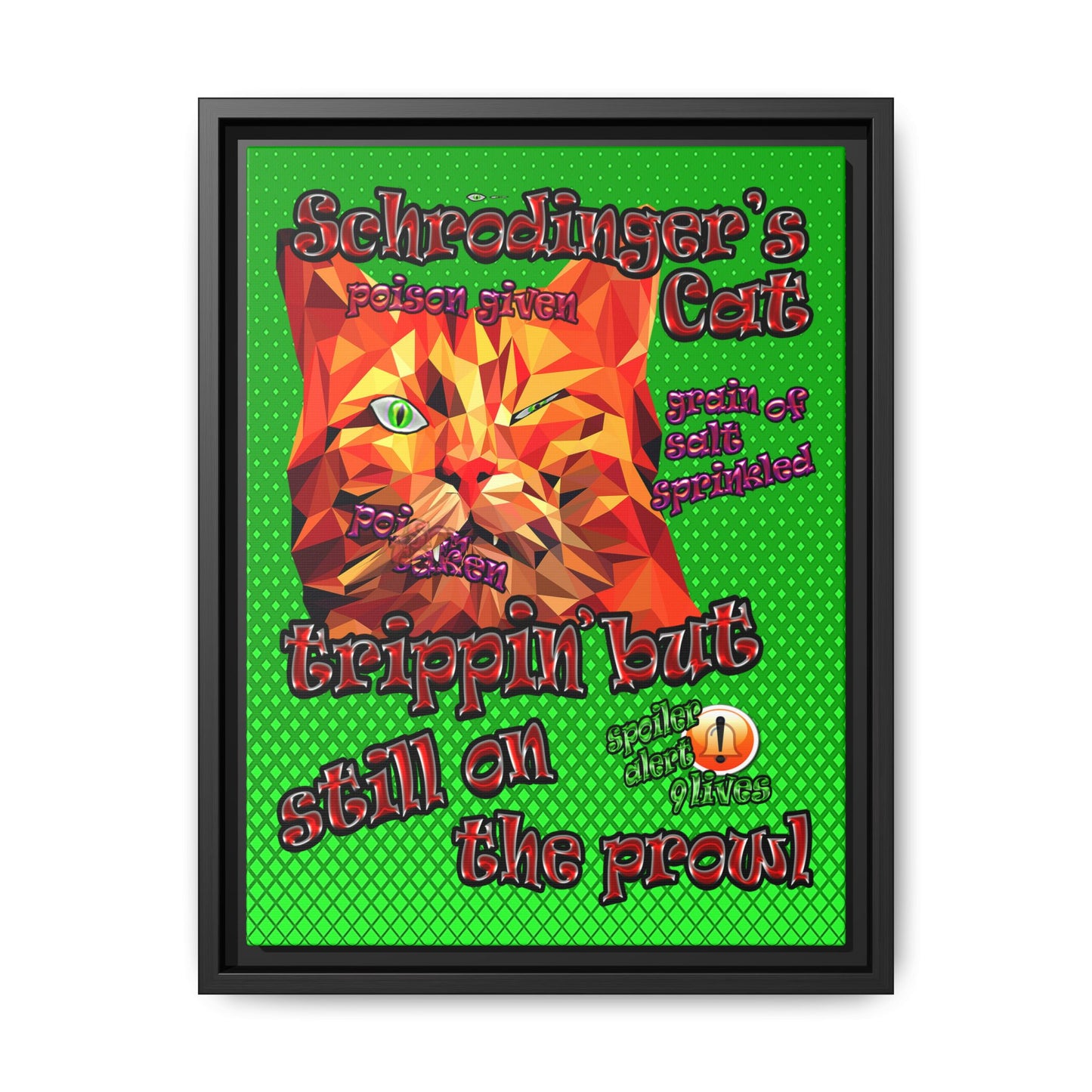 schrodinger's cat - framed canvas art (logo green)