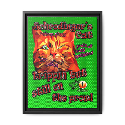 schrodinger's cat - framed canvas art (logo green)