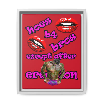 hoes b4 bros - framed canvas art (dark red)