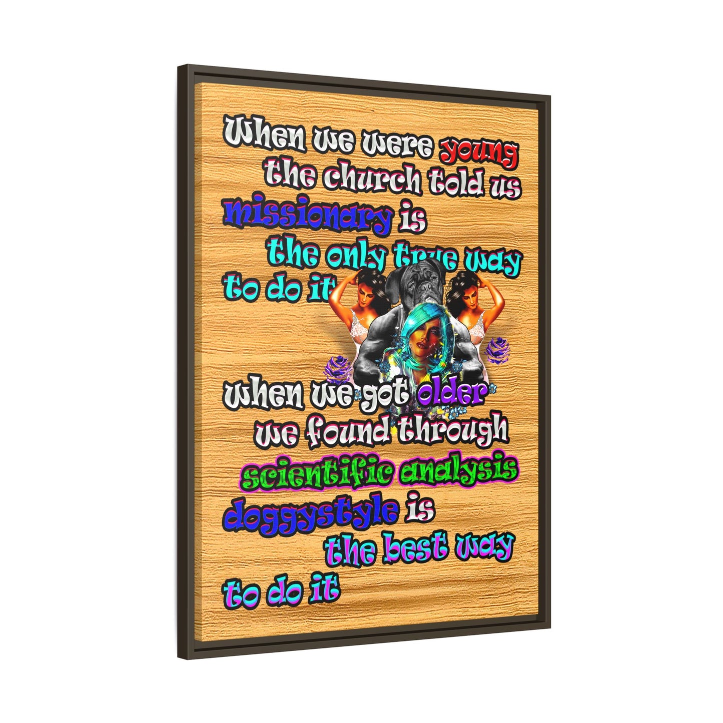 doggystyle - framed canvas art (butterscotch wood finish)