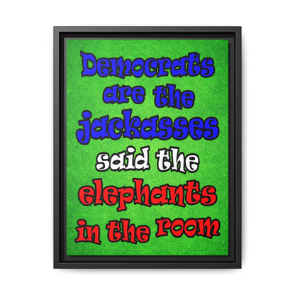 donkeys and elephants - framed canvas art (green turf)