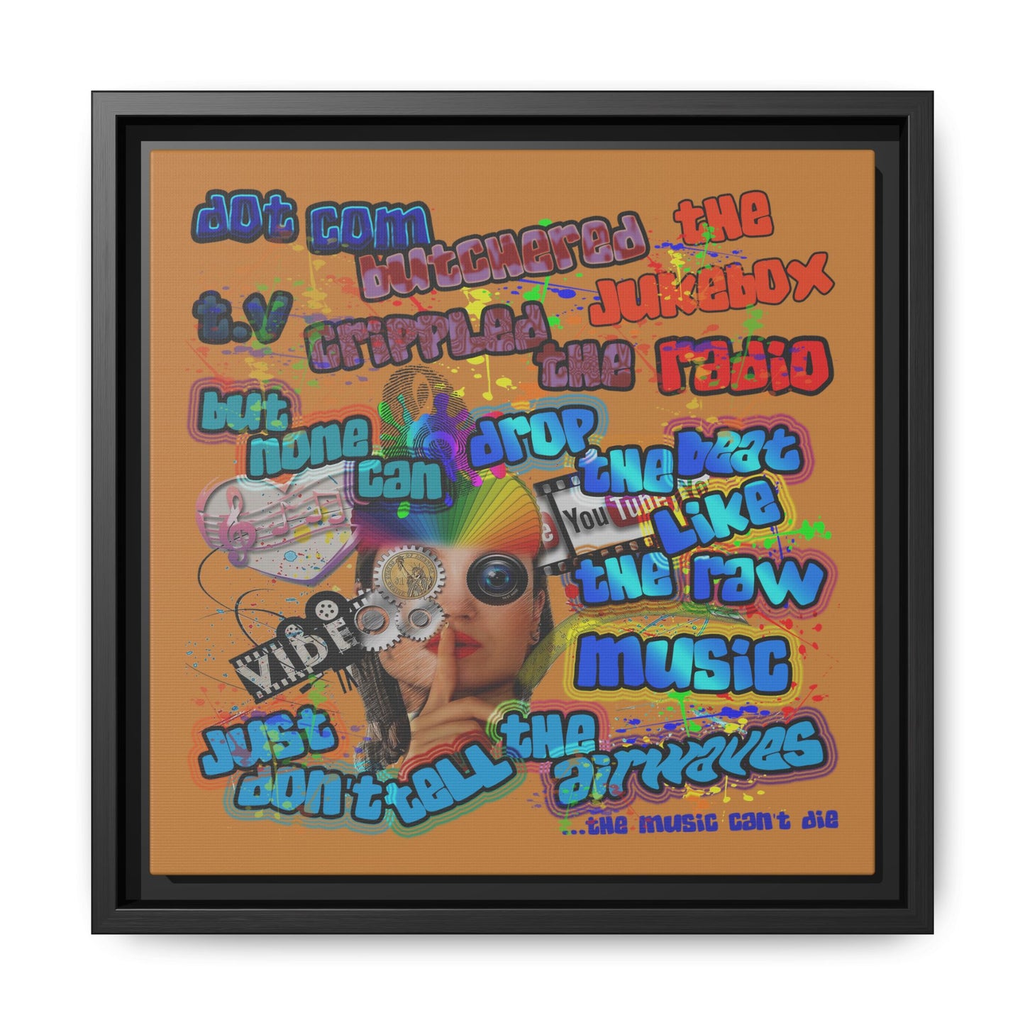 drop the beat - framed canvas art (light brown)